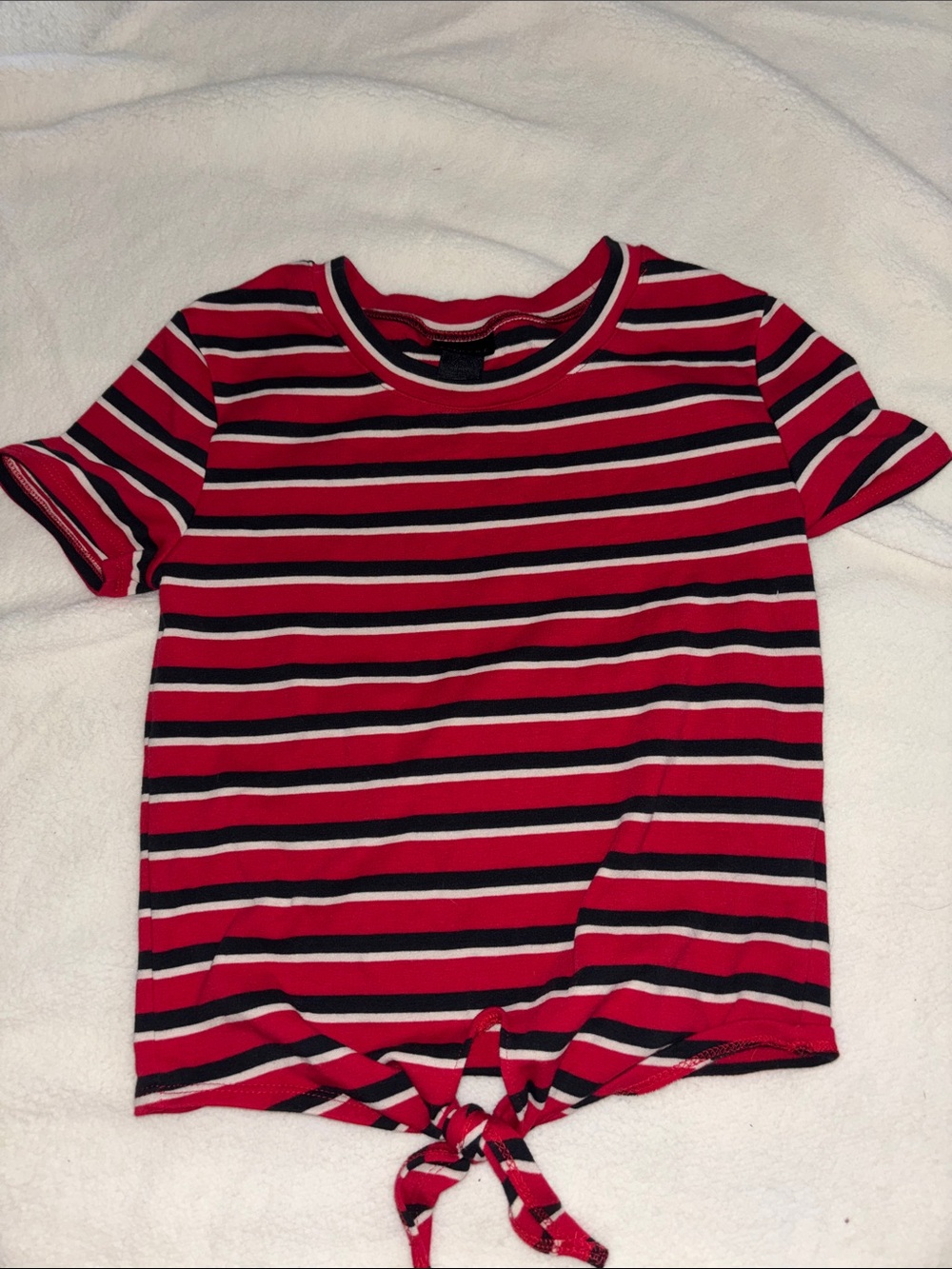 Empyre Medium Red & Black Striped Tie-Front Tee
